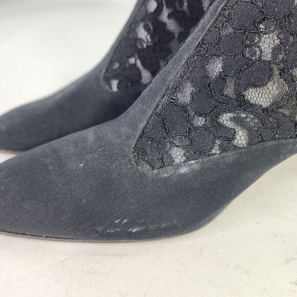 Yves Saint Laurent Womens Applique Lace Back Zip Tall Boot US 10 Black Heel Boot - Picture 10 of 14